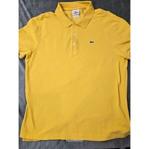 Lacoste Polo Shirt Mens 7 Large Yellow Slim Fit Alligator Embroidery Cotton Prep